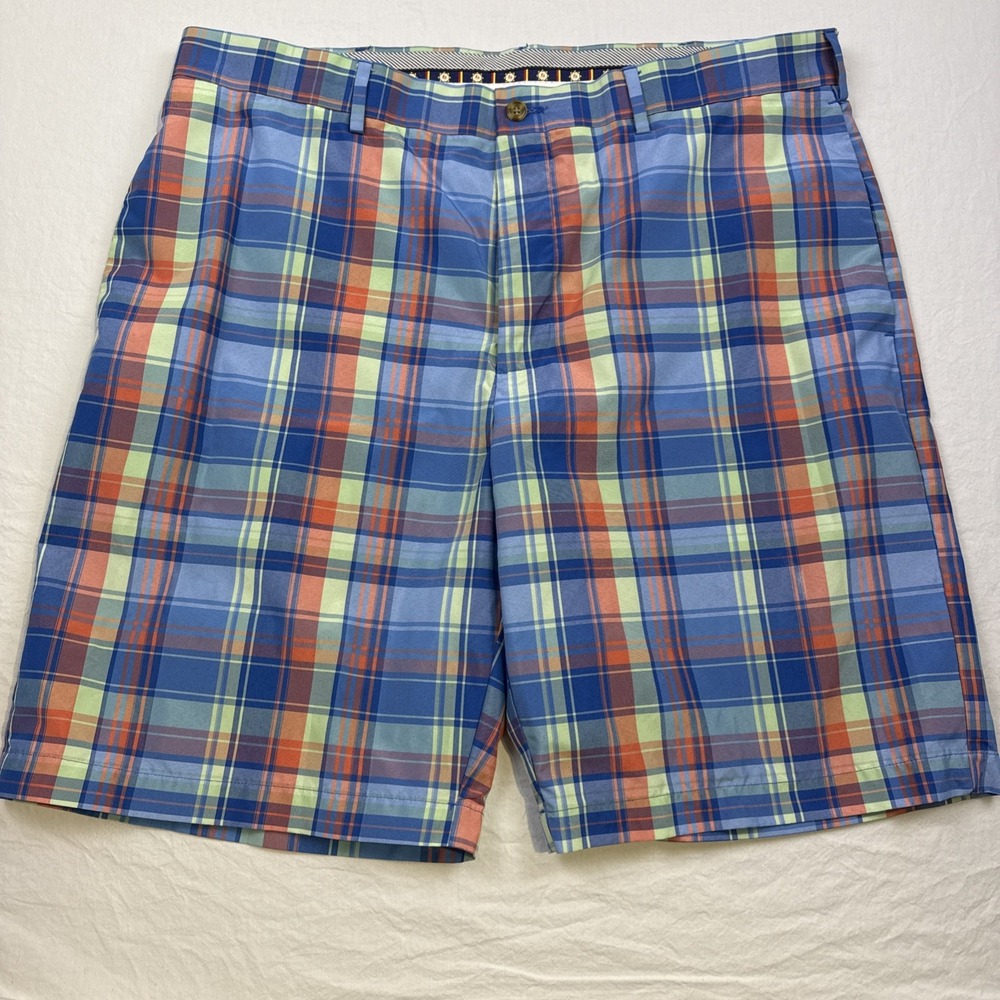 bH SHORTS GOLF Mens 40 Bright Plaid Polyester PERFORMANCE PREPPY